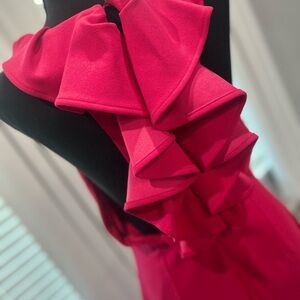 Badgley Mischka Vibrant Magenta Pink Ruffle Backless Dress